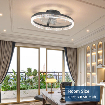 20'' Low Profile Flush Mount Ceiling Fan with Dimmable LED Light Remote Control 3000-6000K Fandelier-32
