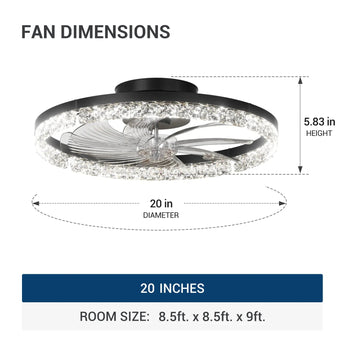 20'' Low Profile Flush Mount Ceiling Fan with Dimmable LED Light Remote Control 3000-6000K Fandelier-11