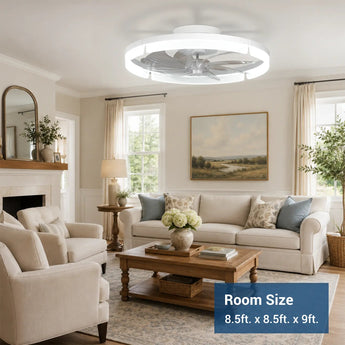 20'' Low Profile Flush Mount Ceiling Fan with Dimmable LED Light Remote Control 3000-6000K Fandelier-23