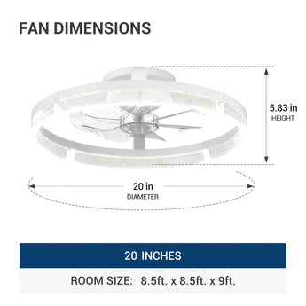 20'' Low Profile Flush Mount Ceiling Fan with Dimmable LED Light Remote Control 3000-6000K Fandelier-36