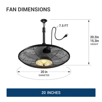 20" Outdoor Waterproof Gazebo Ceiling Fan, Remote & App Control, Reversible, Dimmable, Plug-In Hook Mount-3
