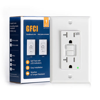 20A Weather Resistant GFCI Outlet with LED Indicator, Wall Plate & Screws - White-1