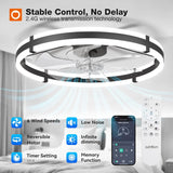 24 Inch Black Low Profile Flush Mount Ceiling Fan with Lights & Remote, 3000 - 6000K Dimmable LED Modern Fandelier for Bedroom Kitchen Living Room - 6