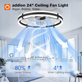 24 Inch Black Low Profile Flush Mount Ceiling Fan with Lights & Remote, 3000 - 6000K Dimmable LED Modern Fandelier for Bedroom Kitchen Living Room - 7