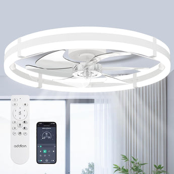 24 Inch Black Low Profile Flush Mount Ceiling Fan with Lights & Remote, 3000 - 6000K Dimmable LED Modern Fandelier for Bedroom Kitchen Living Room - 9