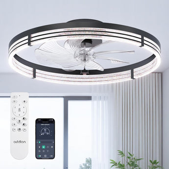 24 Inch Low Profile Ceiling Fan with Lights & Remote, 3000K - 6000K Dimmable Flush Mount LED Fandelier for Bedroom Kitchen Living Room - 9