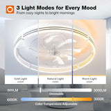 24 Inch Low Profile Ceiling Fan with Lights & Remote, 3000K - 6000K Dimmable Flush Mount LED Fandelier for Bedroom Kitchen Living Room - 2