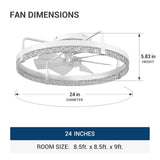 24" Low Profile Fandelier Ceiling Fan with Light & Remote, Flush Mount, Crystal Design, 3-CCT Dimmable, Modern LED Fan-16