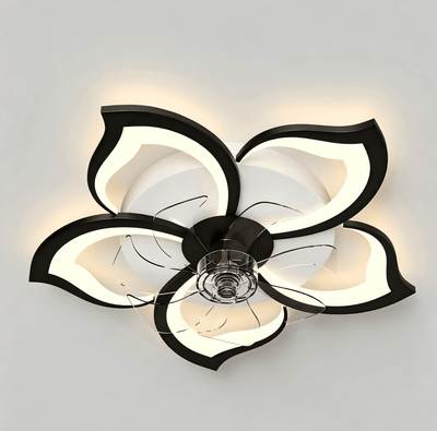 27" Black Flower Ceiling Fan with Light | Low Profile Flush Mount, Dimmable, Remote/App Control - 1