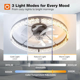 24" Low Profile Fandelier Ceiling Fan with Light & Remote, Crystal Design, 3 - CCT Dimmable, Flush Mount Bladeless Fan - 4
