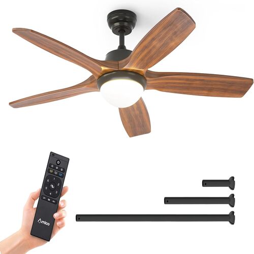 52 Inch 5-Blade Wood Ceiling Fan With Led Lights