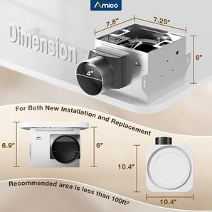 Amico-80 CFM Bathroom Exhaust Fan with Light & Remote, 1.0 Sone, 1400LM 3-CCT & Nightlight, Ceiling Mount-2