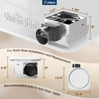 Amico-80 CFM Bathroom Exhaust Fan with Light & Remote, 1.0 Sone, 1400LM 3-CCT & Nightlight, Ceiling Mount-2