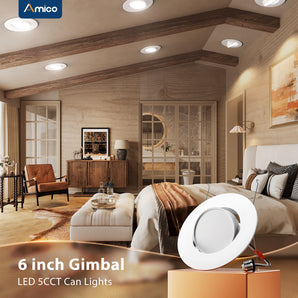 Retrofit Eyeball Gimbal Can Lights 6 Pack, LED Recessed Lights Directional Angled Trim, 5CCT Selectable, 16W, 1500 LM - ETL&FCC - 2