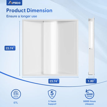 2x2 LED Troffer Panel Light, 4CCT, 20–40W Adjustable, 5200 Lumens, 0–10V Dimmable Flat Panel for Drop Ceiling, ETL-3