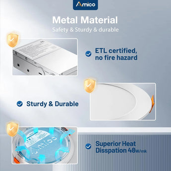3 Inch Recessed LED Lighting, Slim Design, Selectable CCT, 500 Lumens - 9