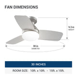 30" Low Profile Ceiling Fan with Light & Remote, Flush Mount, 3 - CCT Dimmable, Reversible & Noiseless, 4 Colors Available - 22