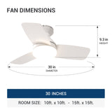 30" Low Profile Ceiling Fan with Light & Remote, Flush Mount, 3 - CCT Dimmable, Reversible & Noiseless, 4 Colors Available - 31