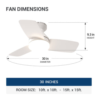 30" Low Profile Ceiling Fan with Light & Remote, Flush Mount, 3 - CCT Dimmable, Reversible & Noiseless, 4 Colors Available - 31