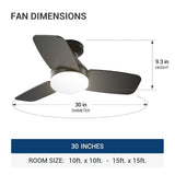 30" Low Profile Ceiling Fan with Light & Remote, Flush Mount, 3 - CCT Dimmable, Reversible & Noiseless, 4 Colors Available - 3