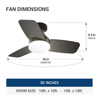 30" Low Profile Ceiling Fan with Light & Remote, Flush Mount, 3 - CCT Dimmable, Reversible & Noiseless, 4 Colors Available - 3