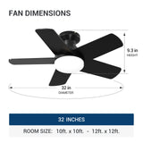 32" Low Profile Ceiling Fan with Light, 3CCT Dimmable, Remote, Flush Mount, Quiet – Indoor/Outdoor - 3