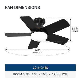 32" Low Profile Ceiling Fan with Light, 3CCT Dimmable, Remote, Flush Mount, Quiet – Indoor/Outdoor - 3