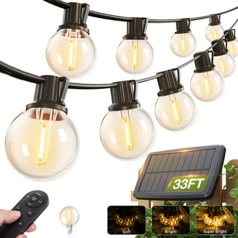 G40 Solar String Lights, LED Shatterproof Bulbs, Dimmable & Timable, 3 Lighting Modes - 9