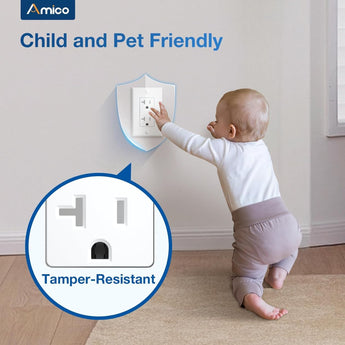 Amico-20A Tamper Resistant Decorator Outlet with Wall Plate & Screws - White-3
