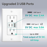 Amico-15A Tamper Resistant Outlet with 30W 3-Port USB (2 USB-C & 1 USB-A), Wall Plate & Screws - White-3