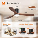 52" Low Profile Ceiling Fan with Light & Remote,2 - Pack,3 Wood Blades, Flush Mount, 3 - CCT Dimmable, Reversible - 3