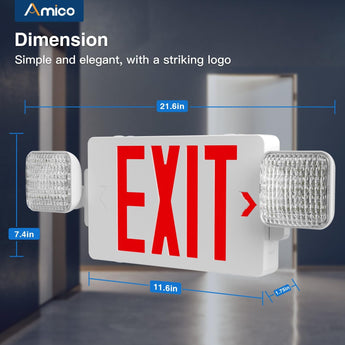Amico 4 Pack Double - Sided Exit Sign with Emergency Lights, Two LED Adjustable Head with Battery Backup, ETL Certified, AC 120/277V, Commercial Emergency Lights Combo for Business - 3