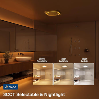 Amico-80 CFM Bathroom Exhaust Fan with Light & Remote, 1.0 Sone, 1400LM 3-CCT & Nightlight, Ceiling Mount-3