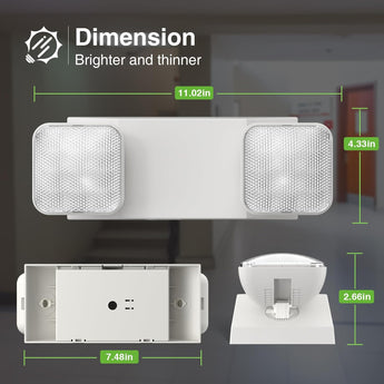 Two Head LED Emergency Light with Battery Backup, Adjustable Square Lighting for Business, AC 120/277V - 3