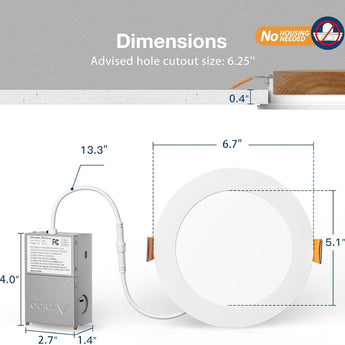 Amico 6 Pack 6 Inch 5CCT Ultra - Thin LED Recessed Ceiling Light with Junction Box, 2700K/3000K/3500K/4000K/5000K Selectable, 12W Eqv 110W 1050LM Brightness Dimmable Canless Wafer Downlight, ETL & FCC - 3