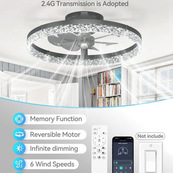 18" Low Profile Fandelier Ceiling Fan with Light & Remote, Flush Mount, 3 - CCT Dimmable, Modern LED Enclosed Fan - 3
