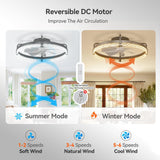 24" Low Profile Fandelier Ceiling Fan with Light & Remote, Flush Mount, Crystal Design, 3 - CCT Dimmable, Modern LED Fan - 5