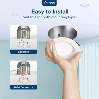 4 Inch LED Recessed Lighting, Dimmable, Retrofit Can Light with Baffle Trim, Selectable CCT, 650 Lumens - 6