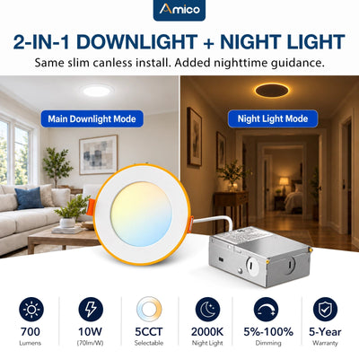 4 Inch Recessed LED Lighting With Night Light, Slim Design, Selectable CCT, 700 Lumens-22