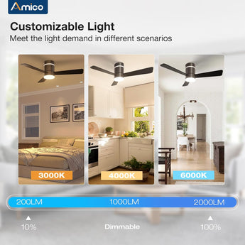 42" Black RGB Low Profile Ceiling Fan with Light, 3CCT Reversible Fan Remote APP Control for Home Indoor Use - 3
