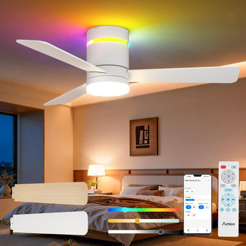 42" Black RGB Low Profile Ceiling Fan with Light, 3CCT Reversible Fan Remote APP Control for Home Indoor Use - 10