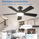 42" Black Smart Ceiling Fan with Light, Flush Mount Reversible Quiet Fan, Voice APP Remote Control Home Indoor Fan - 4
