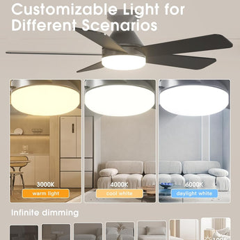 42" Black Smart Ceiling Fan with Light, Flush Mount Reversible Quiet Fan, Voice APP Remote Control Home Indoor Fan - 6