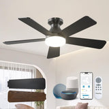 42" Black Smart Ceiling Fan with Light, Flush Mount Reversible Quiet Fan, Voice APP Remote Control Home Indoor Fan - 1
