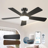 42" Black Smart Ceiling Fan with Light, Flush Mount Reversible Quiet Fan, Voice APP Remote Control Home Indoor Fan - 1