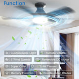 42" Black Smart Ceiling Fan with Light, Flush Mount Reversible Quiet Fan, Voice APP Remote Control Home Indoor Fan - 7