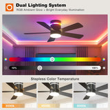 42" Flush Mount RGB Ceiling Fan with Light, Reversible Smart Fan Remote APP Control for Home Indoor Outdoor Use - 9