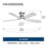 42" Low Profile Ceiling Fan with Light & Remote, Flush Mount, 3CCT Dimmable, Reversible, Quiet, DC Motor - 12