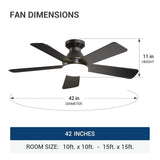 42" Low Profile Ceiling Fan with Light & Remote, Flush Mount, 3CCT Dimmable, Reversible, Quiet, DC Motor - 3