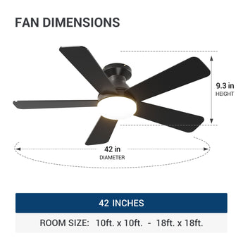 42" Low Profile Ceiling Fan with Light & Remote, Flush Mount, 3CCT Dimmable, Reversible, Quiet - 3